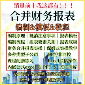 合并财务报表实操教程 视频 企业 分录 抵销 现金流量表 编制 模板 课程-闲鱼虚拟仓