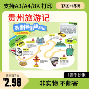 贵州旅行记 手账 手抄 报旅游所见贵州名胜古迹假期导游图美食风景-闲鱼虚拟仓