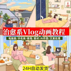 治愈系动画视频插画教程 AI绘画动态情感唯美vlog镜头剪辑课程素材-闲鱼虚拟仓