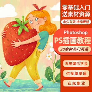 ps插画课教程 零基础入门板绘 视频国潮商插儿插扁平治愈绘本古风-闲鱼虚拟仓
