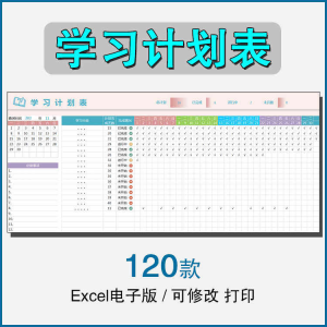 学习时间计划表 电子版excel 模板表格 学生自律打卡 寒暑假期日周月-闲鱼虚拟仓