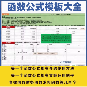 excel函数 公式大全 excel模板 电子版表格 excel图表 wps 常用公式函数与图表应用素材-闲鱼虚拟仓